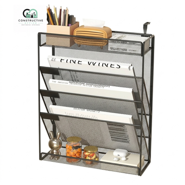 Constructive Office 5-Tier Mesh Desk File Organizer – Desktop & Wall Mount Document Holder Rack